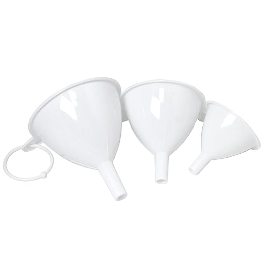 Chef Craft Classic Plastic Funnel Set, 2.5 to 3.75 inch 3 Piece Set, White