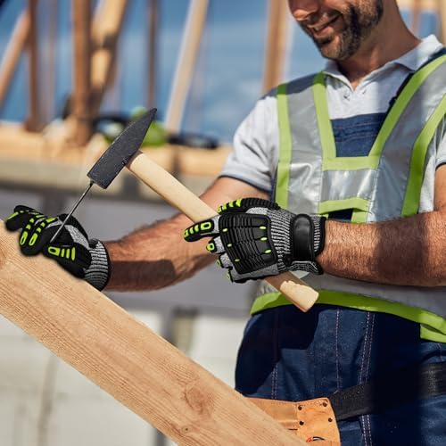 Impact Reducing Work Gloves for Men - ANSI Cut Level A5 with TPR Knuckle Guards & Shock Absorption, Nitrile Coated Palm for Maximum Grip, Heavy Duty for Construction, Warehouse, Auto Repair (M)