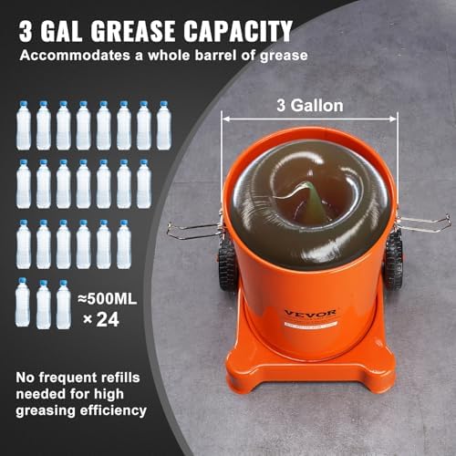 VEVOR Grease Pump, 3 Gallon Air Grease Pump with 13 ft High Pressure Hose and Grease Gun, 12L Pneumatic Grease Pump with Wheels, Portable Lubrication Grease Pump