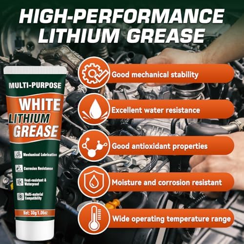 White Lithium Grease Tube with Brush, Multi-Purpose Lithium Grease, Garage Door Lubricant for Hinges, Bearings, Gears, Ideal for Automotive, Marine, Industrial, Waterproof & Rust-Proof (2)