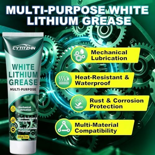 White Lithium Grease with Brush, Multi‑Purpose Waterproof Anti‑Rust Lubricant for Hinges, Bearings, Gears, Track Rail, Garage Door, Long‑Lasting, Automotive, Marine, Industrial & Household, 3oz/85g