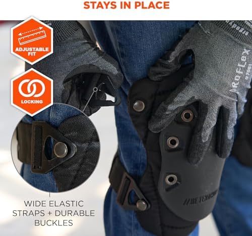 Ergodyne ProFlex 335 Slip Resistant Rubber Cap Knee Pads, Black, Buckle Closure