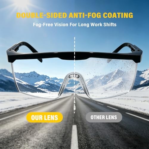 12 Pack Safety Glasses Bulk Anti-Fog, Adjustable Temple Safety Goggles, UV Protection Scratch Resistant Polycarbonate Lens, Protective Eyewear with ANSI Z87.1 for Construction, Lab, Outdoor Work