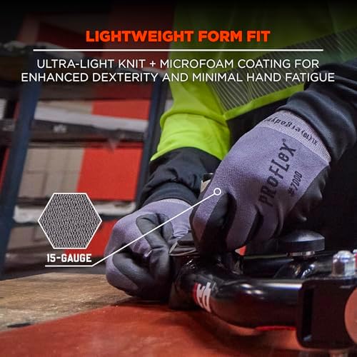 Ergodyne ProFlex 7000 Nitrile Coated Work Gloves, Foam Nitrile Palms for Flexible No Slip Grip, Abrasion Resistant, 15g, Touchscreen Capable, Gray, Medium