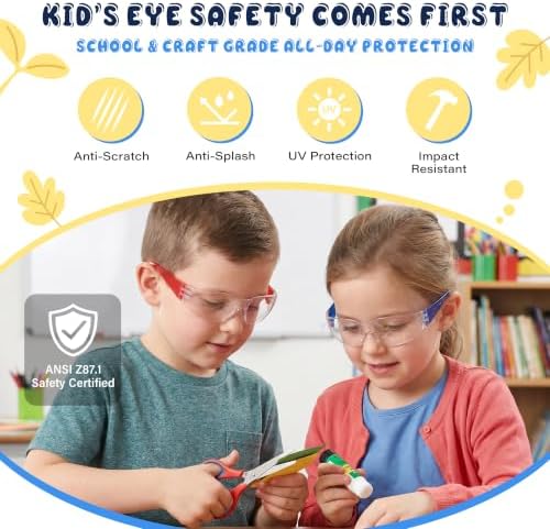 24 Pack Kids Clear Safety Glasses, ANSI Z87.1 Youth Safety Goggles, Impact Resistant Polycarbonate Lenses, Boys Girls Eye Protection for School Science Lab, Sports, Nerf Party & DIY