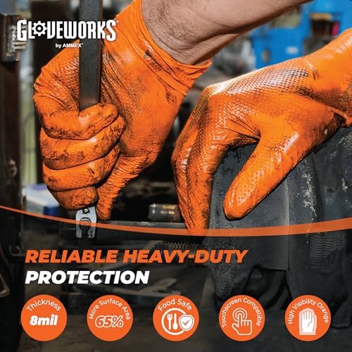 GLOVEWORKS Nitrile Gloves Disposable Orange 8 mil