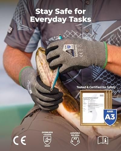 toolant ComfyCut A3 Cut Resistant Work Gloves, ANSI & EN388 Certified Protection with Superior Comfort, Fiberglass-Free, Touchscreen & Flexible Grip, for Fishing, Gardening, DIY, Assembly, XX-Large
