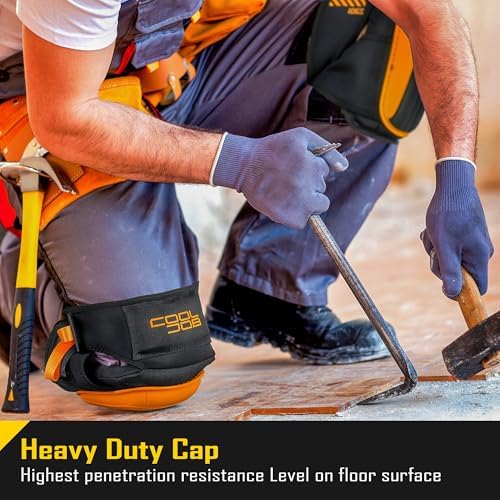COOLJOB Professional Knee Pads with Heavy Duty Anti-Slip Cap, Comfortable Foam Cushion and Extra Thick Gel Padding for Construction Flooring, Reinforced & Adjustable Straps, Orange