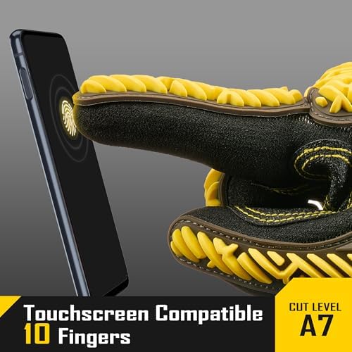 COOLJOB A7 Cut Resistant Work Gloves with TPR, Nitrile Coated Anti-Slip Impact Gloves, Touchscreen Heavy Duty Safety Mittens