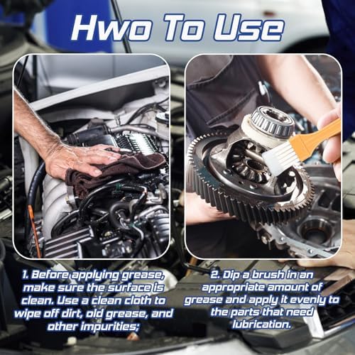 White Lithium Grease, Multi-Purpose Lubricant Lithium Grease with Brush, Garage Door Hinge Lubricant for Metal-to-Metal Applications, Ideal for Automotive, Marine, and Industrial Use (3.5oz)