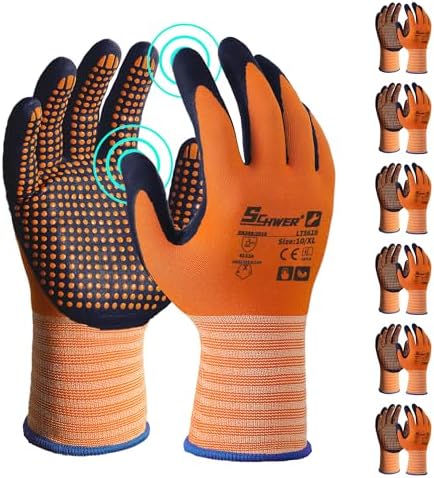 Schwer 6 Pairs Safety Work Gloves with Certified Level 6 Abrasion Resistance, General A1 Cut Resistant Working Gloves with MicroDot Grip, Touchscreen, MicroFoam Nitrile Coating, LT5619, XL