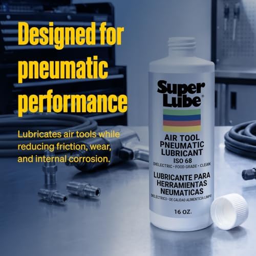 Super Lube Air Tool Pneumatic Lubricant - Long-Lasting Lubrication for Tool Repair - Moisture Resistant - NSF Food Grade - Eliminates Rust & Corrosion - Translucent - Bottle - 1 pt (12016)