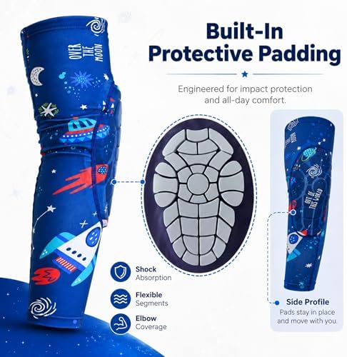 AceList Space Elbow Pads for Kids, Youth Volleyball Arm Sleeves for Boys Girls, Protective Compression Gear for Basketball Football Wrestling, Anti-Slip Stay-Up Protective Gear, 1 Pair (Size M)