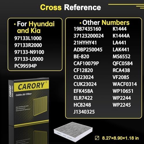Cabin Air Filter w/Activated Carbon for Hyundai, Kia, Genesis - Tucson, Elantra, Santa Fe, Santa Cruz, Sportage, Sorento, Sonata, Ioniq 5, Ioniq 6, K5, Elantra N, Niro, EV6, EV9, GV60, CF820