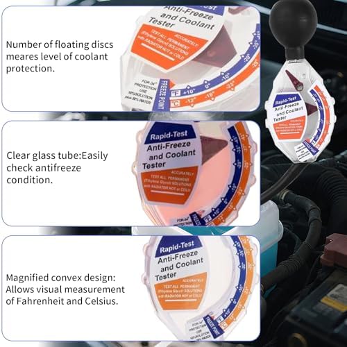 Professional Automotive Antifreeze Tester, Dial Type Car Coolant Tester for Understanding The State of Coolant, Battery Hydrometer for Testing Hot or Cold Batteries on 6V/12V/24V Systems
