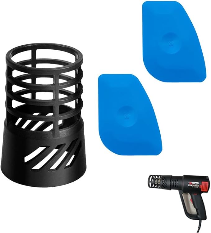 Heat Gun Hot Nozzle Guard Holder with 2 Small Vinyl Scraper Squeegee Heat Resistant Protective Case Shield Cover for Heat Gun Air Nozzles Kits Mouth Tips Attachment Heavy Duty Hot Air Gun Tool