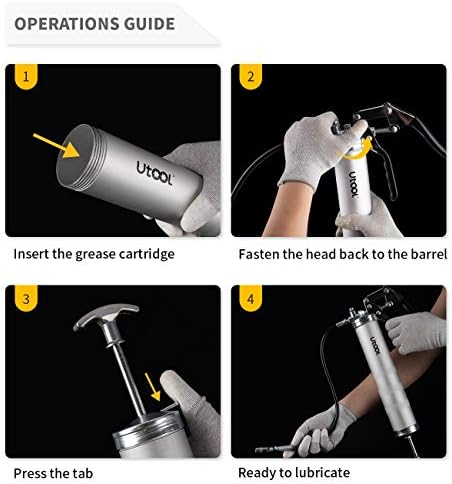 UTOOL 8000 PSI Heavy Duty Pistol Grip Grease Gun Kit, 14 oz Capacity