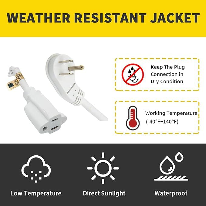 Flat Plug Indoor Extension Cord, UL Certified, 14 Gauge 3FT White 3 Prong Heavy Duty, 14/3 SJTW 15A Power Cord for Lights, Appliances, Home