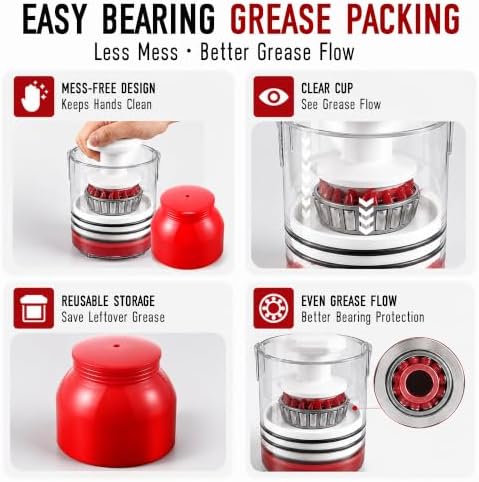 Bearing Packer, Wheel Bearing Grease Packer Tool, Fast & Mess Free Greasing, Heavy Duty Design, Fits Automotive, Trailer, ATV & Mower Bearings (Handy,Canister)