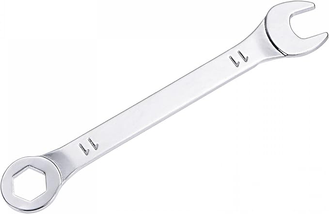 uxcell Thin Combination Wrench with Offset 6-Point End and Angled Open End, Metric Mirror-Chrome Plated High Carbon Steel, for Household Repairs, 11mm