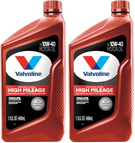 Valvoline High Mileage with MaxLife Technology SAE 10W-40 Synthetic Blend Motor Oil 1 QT (Pack of 2)