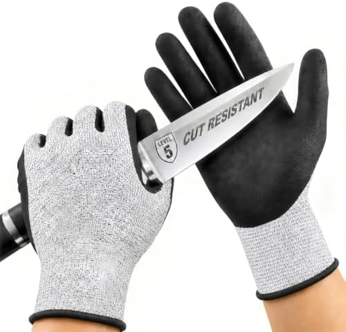 Level 5 Cut Resistant Work Gloves, Sandy Nitrile Grip, 1 Pair