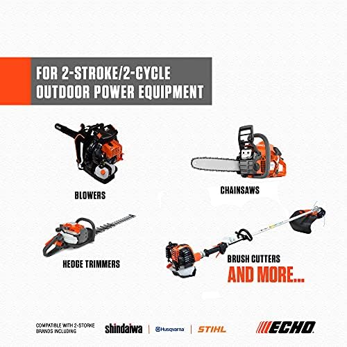 Echo 6450001G Power Blend Gold Oil Mix 50:1 for 2 stroke2cycle Outdoor Power Equipment, High Performance Semi Synthetic, Low Smoke Emission 2.6 fl oz (6 Pack), 6450001G 2.6 fl oz