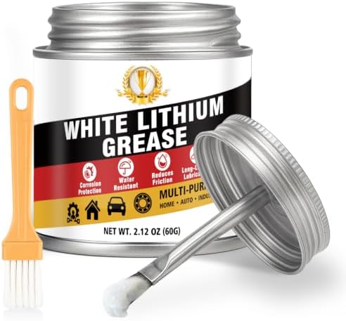 White Lithium Grease, Multi-Purpose Garage Door Lubricant with Brush for Hinges, Bearings, Gears, Track Rails, Ideal for Household, Marine, Automotive, Bike and Industrial Use, Reduces Wear