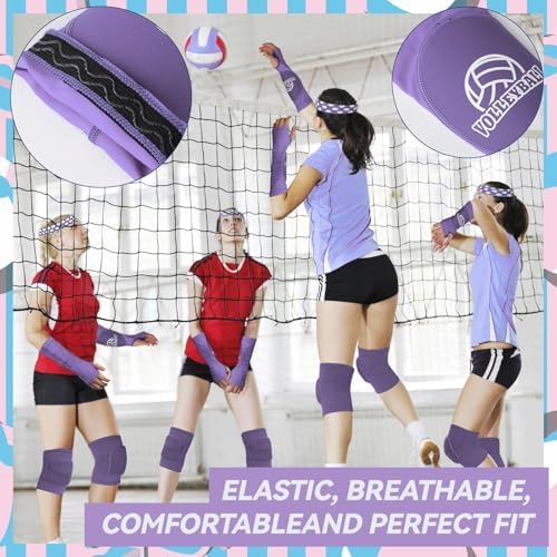 6 Pcs Volleyball Accessories Volleyball Knee Pads Arm Sleeves Drawstring Bag Softball Headbands Volleyball Protection Equipment Gifts for Women Training