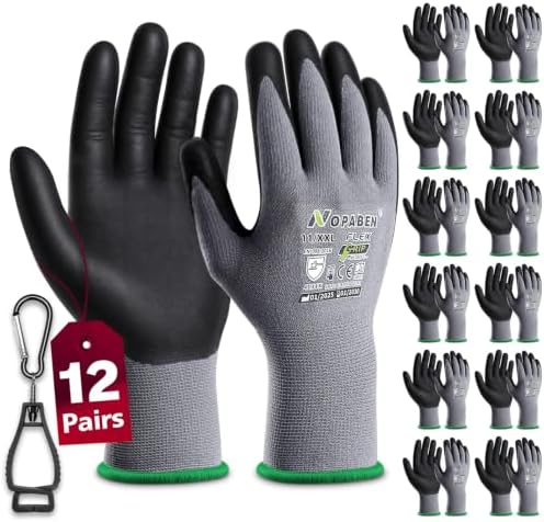 Safety Work Gloves Men, 12 Pairs Micro Foam Nitrile Coated Grip