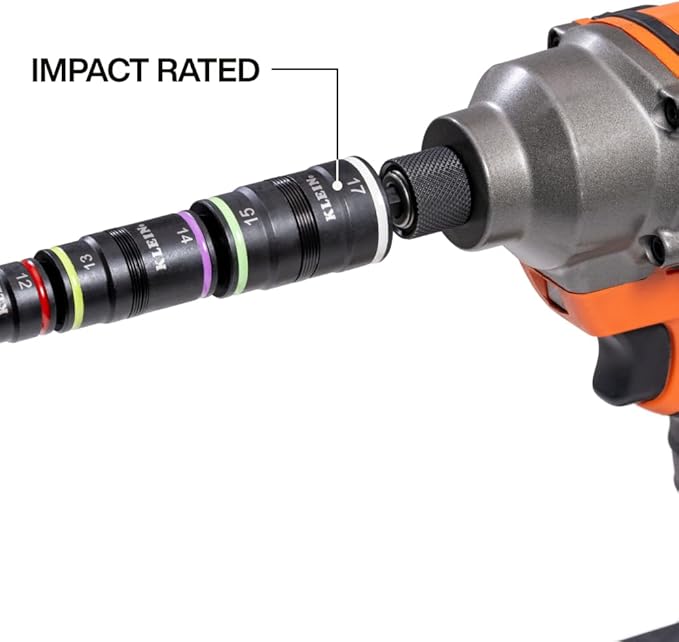Klein Tools 32934M Impact Driver, 8-in-1 Metric Socket Set, 4 Flip Sockets with 7, 8, 10, 12, 13, 14, 15 and 17mm Nut Driver Sizes, Impact Rated 6-1/2-Inch Shaft