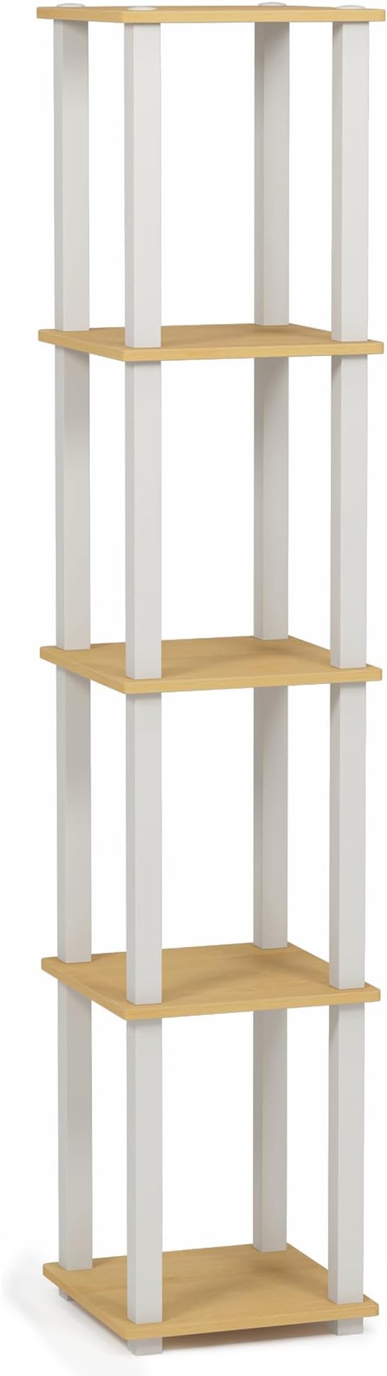 FURINNO Turn-S-Tube 5-Tier Corner Square Rack Display Shelf, Beech/White