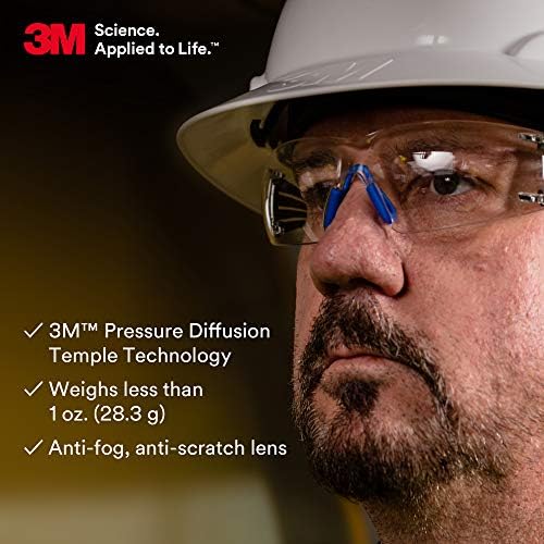 3M Safety Glasses, SecureFit 400, Clear Lens, Blue/Gray Frame