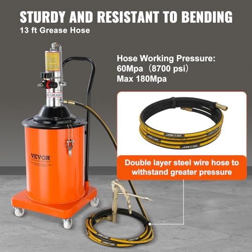 VEVOR Grease Pump, 5 Gallon Air Grease Pump with 13 ft High Pressure Hose and Grease Gun, 20L Pneumatic Grease Pump with Wheels, Portable Lubrication Grease Pump