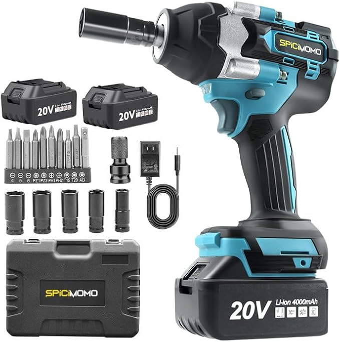 SPICIMOMO Cordless Impact Wrench 1/2 Inch - 600N.m Battery Powered High Torque Impact Gun with 2 Packs 4.0Ah Batteries, Electric Impact Driver/Drill for Auto Repair, Home DIYers and Mechanics