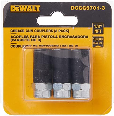 DEWALT Grease Gun Coupler, Heavy Duty, NPT, 1/8-Inch, 3-Pack (DCGG5701-3)