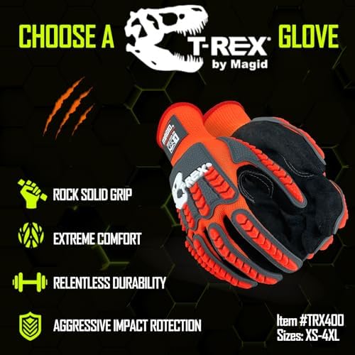 MAGID T-REX TRX400 Impact Gloves, Sandy Nitrile, 6 Pairs