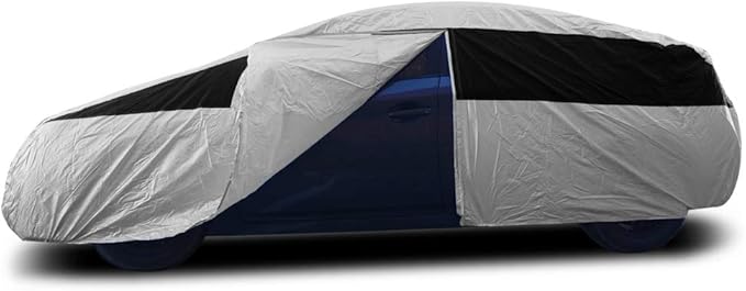 Titan Lightweight Poly 210T Car Cover for Hatchbacks 165-181". Waterproof, UV Protection, Scratch Resistant, Driver-Side Zippered Opening. Fits Prius, Focus, Civic and More.