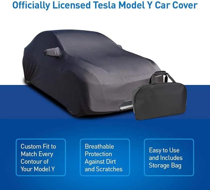 Custom Indoor Stretch Car Cover Compatible with 2020-2026 Tesla Model Y, Black, Includes Storage Bag - Soft Satin, Breathable, Dust Protection