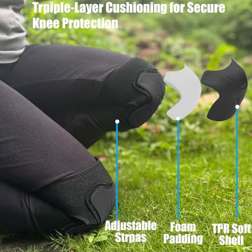 Work Knee Pads for Men Women, Non-Slip Straps & Flexible Soft Cap, Black XL