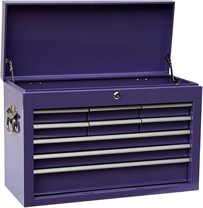 Workington Portable Metal Tool Chest with 9 Drawers, 24" 9-Drawer Tool Chest Cabinet with Ball Bearing Drawer Slides, Steel Tool Storage Box Organizer 4006 Purple