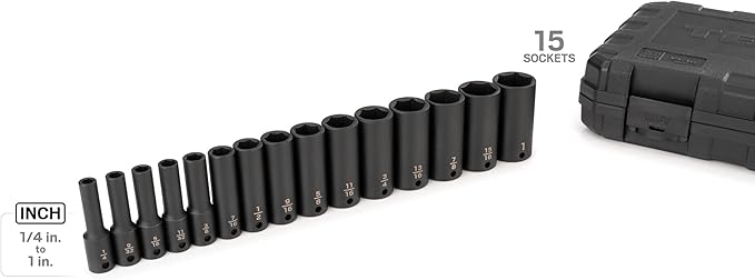 TEKTON 3/8 Inch Drive Deep 6-Point Impact Socket Set, 15-Piece (1/4-1 in.) - Case | SID91301