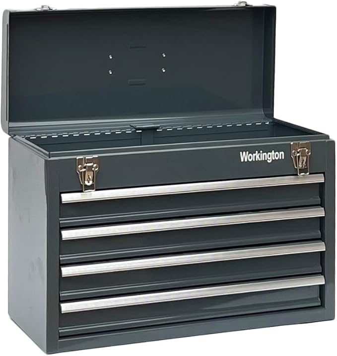 Workington Portable Metal Tool Chest with 4 Drawers, 20" 4-Drawer Tool Chest Cabinet with Ball Bearing Drawer Slides, Steel Tool Storage Box Organizer 4004 Gray
