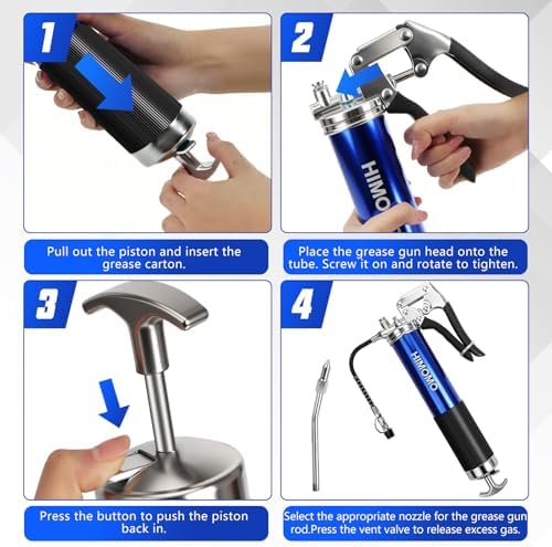 Mini Grease Gun, 7000 PSI Heavy Duty Pistol Grip Grease Gun Kit with 14 oz Capacity, Quick Release Grease Gun Coupler One-Hand with 14" & 12" Flex Hoses, Grease Adaptor, Nozzle, Grease Needle