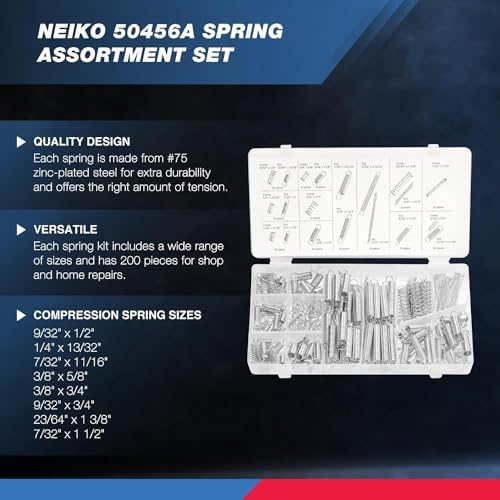 NEIKO 50456A Spring Assortment Set, 200 Piece, Extension and Compression Springs Kit, Zinc Plated Steel Mechanical Compression Springs, Assorted Size Small Springs for All Types of Home Repairs & DIY