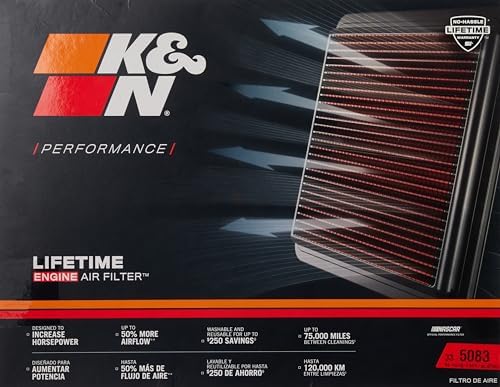 K&N High-Flow Original Lifetime Engine Air Filter: Increase Power: Premium, Washable: Compatible with 2018-2025 JEEP: Gladiator, Wrangler, Wrangler JL, 33-5076 (Pack of 6)