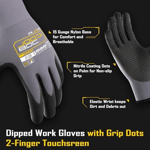 COOLJOB 12 Pairs Nitrile Rubber Dipped Safety Work Gloves with Grip Dots