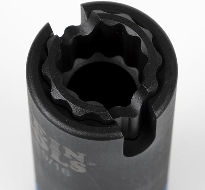 Klein Tools 66031 3-in-1 Slotted Impact Socket, 12-Point Deep Sockets, Coaxial Spring Loaded, 3/4 and 9/16-Inch Hex Sizes, 1/2-Inch Drive