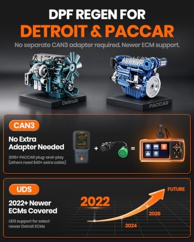 ANCEL HD431 Heavy Duty Truck Scanner, DPF Regen & Forced Reset for Paccar & Detroit Engines, Full System Diagnostics Diesel Code Reader, Professional OBD2/HDOBD Mechanic Tool for Commercial Vehicles
