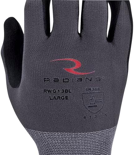 Radians Unisex Industrial Work Glove - Construction: Nylon Shell with Foam Nitrile Palm Dip - Gray - Standard Size 2X